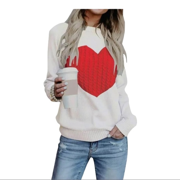 shermie Women's Pullover Sweaters Long Sleeve Crewneck Heart